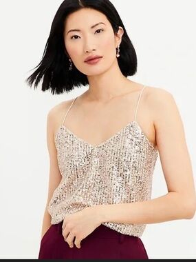 LOFT Rose Gold Sequin Spaghetti Strap Camisole